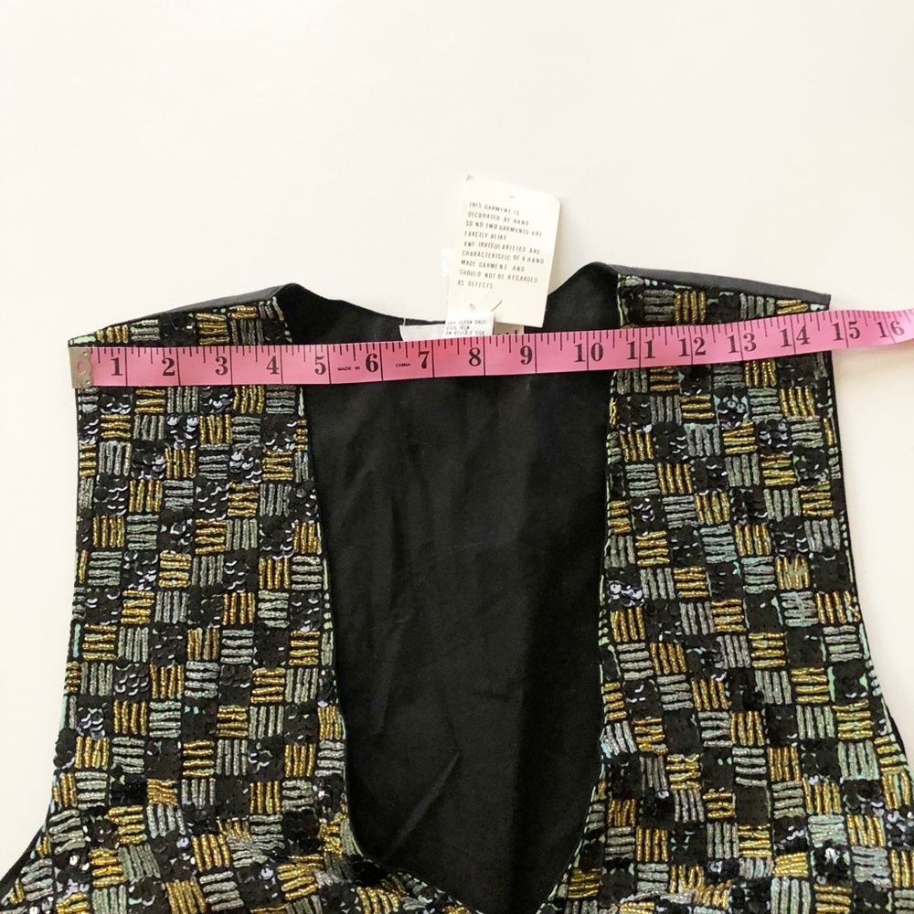 VTG Summit Hill Sequenced Beaded Vest Gold Silver Black Neutral Colors NWT Sz L - Picture 8 of 8